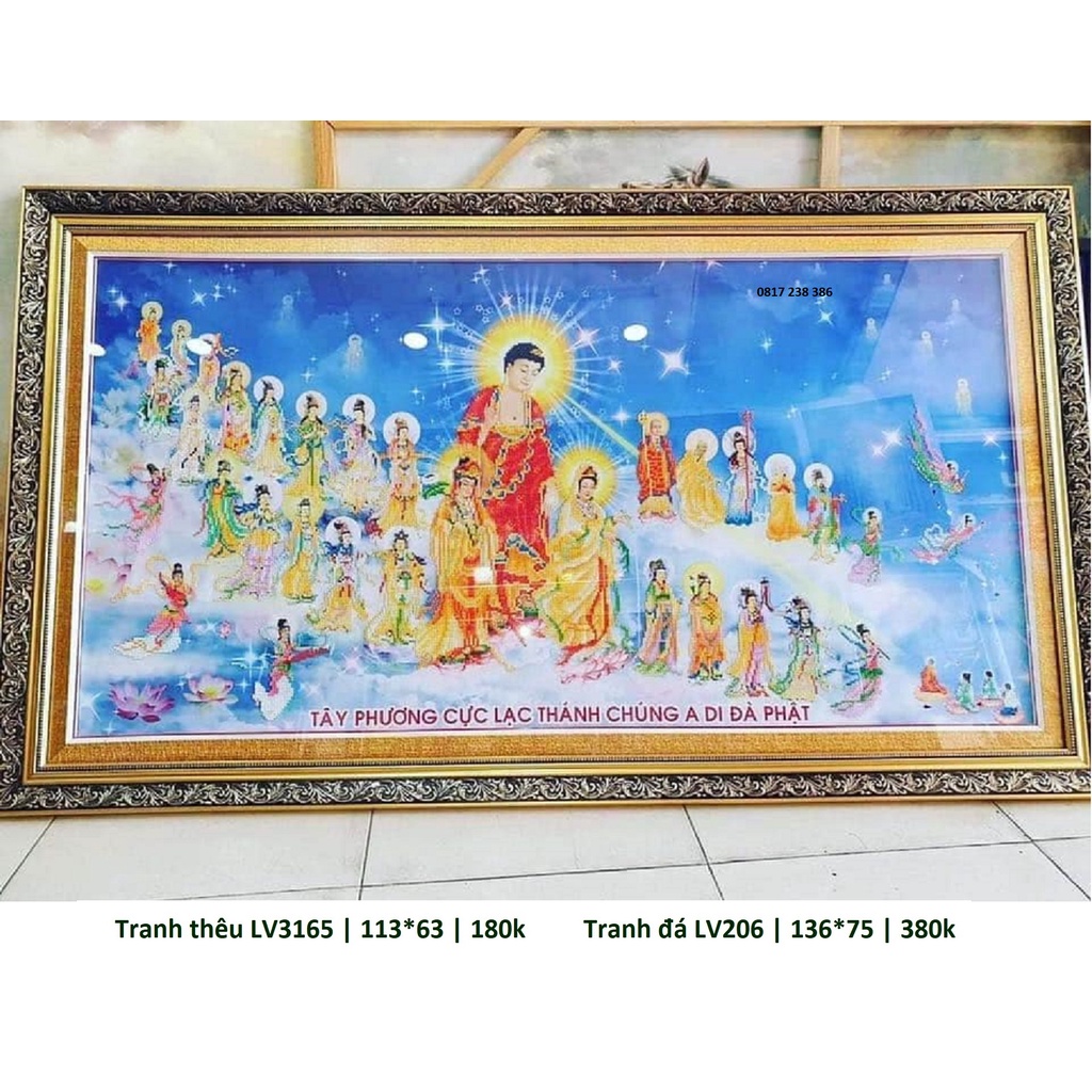 Tranh thêu chữ thập, tranh đính đá Tây Phương Cực Lạc LV206 , LV3165