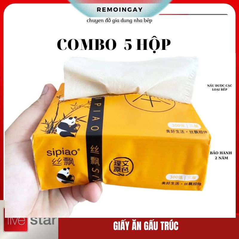 Giấy ăn gấu trúc combo 5 HỘP ( mỗi hộp 300 tờ )
