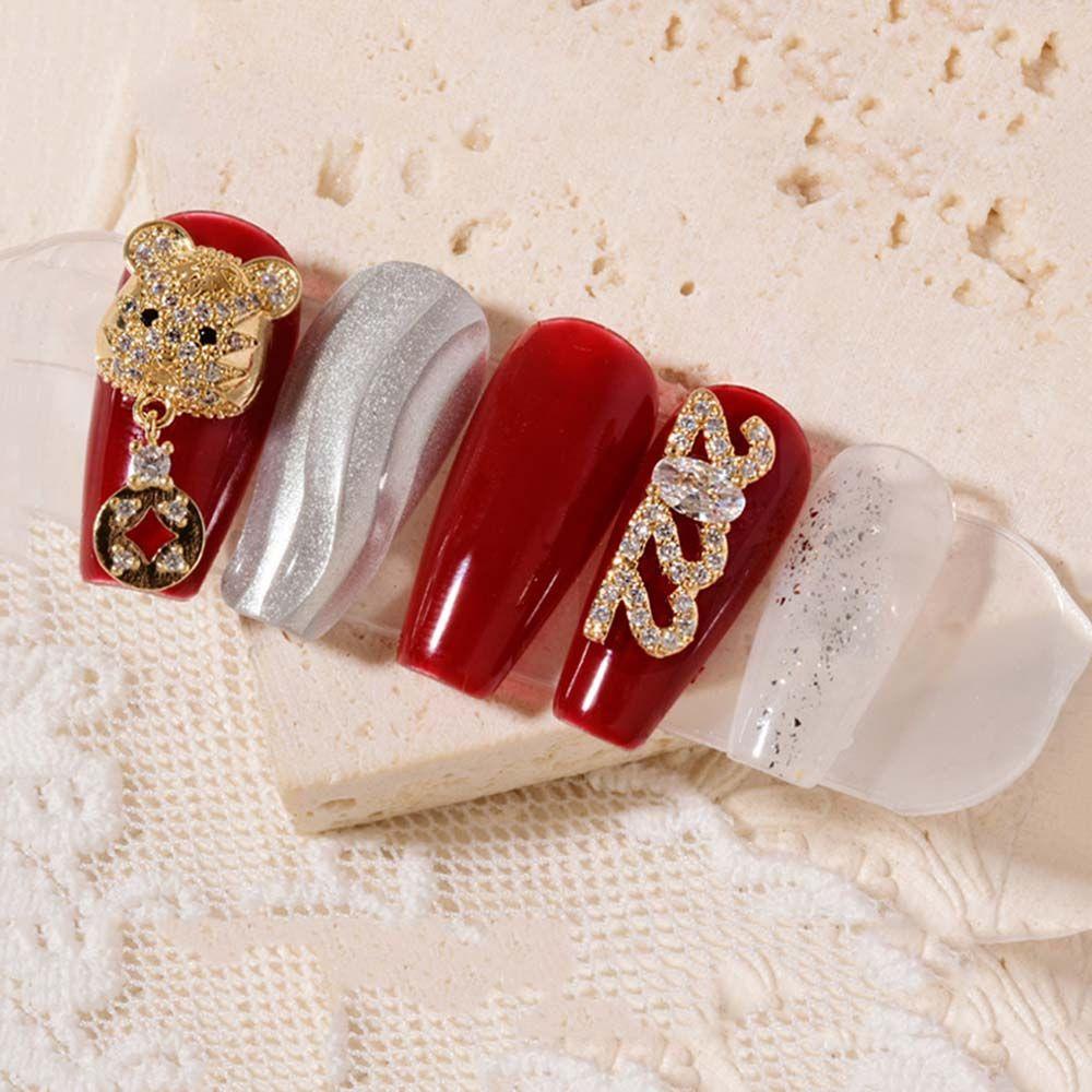 QQMALL Phụ Kiện Đá Đính Trang Trí Móng Tay Hình Chú Hổ Năm Mới 2022
