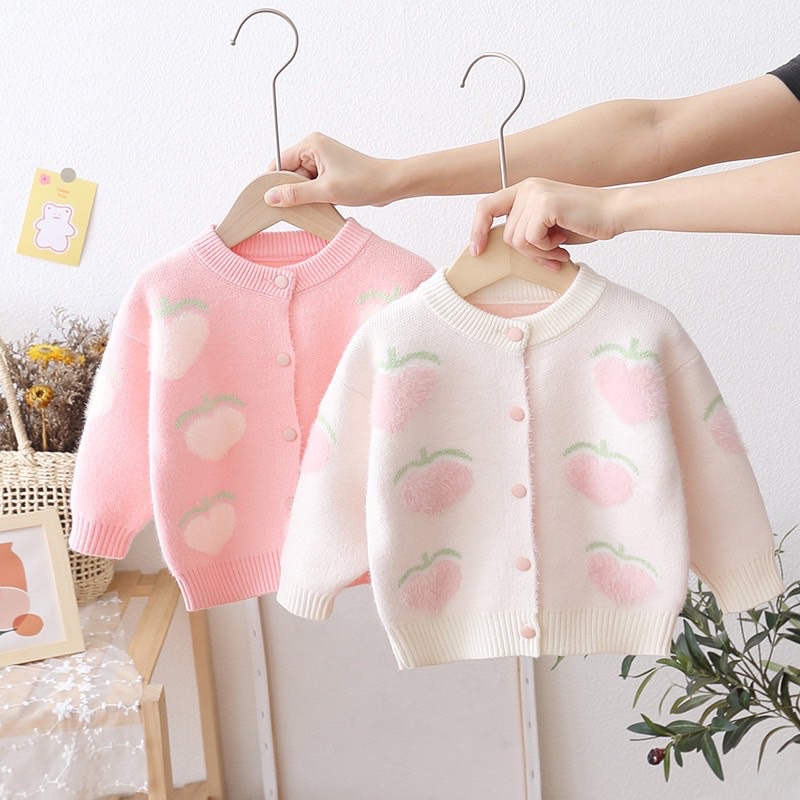 áo cardigan lông thỏ hình trái đào trắng