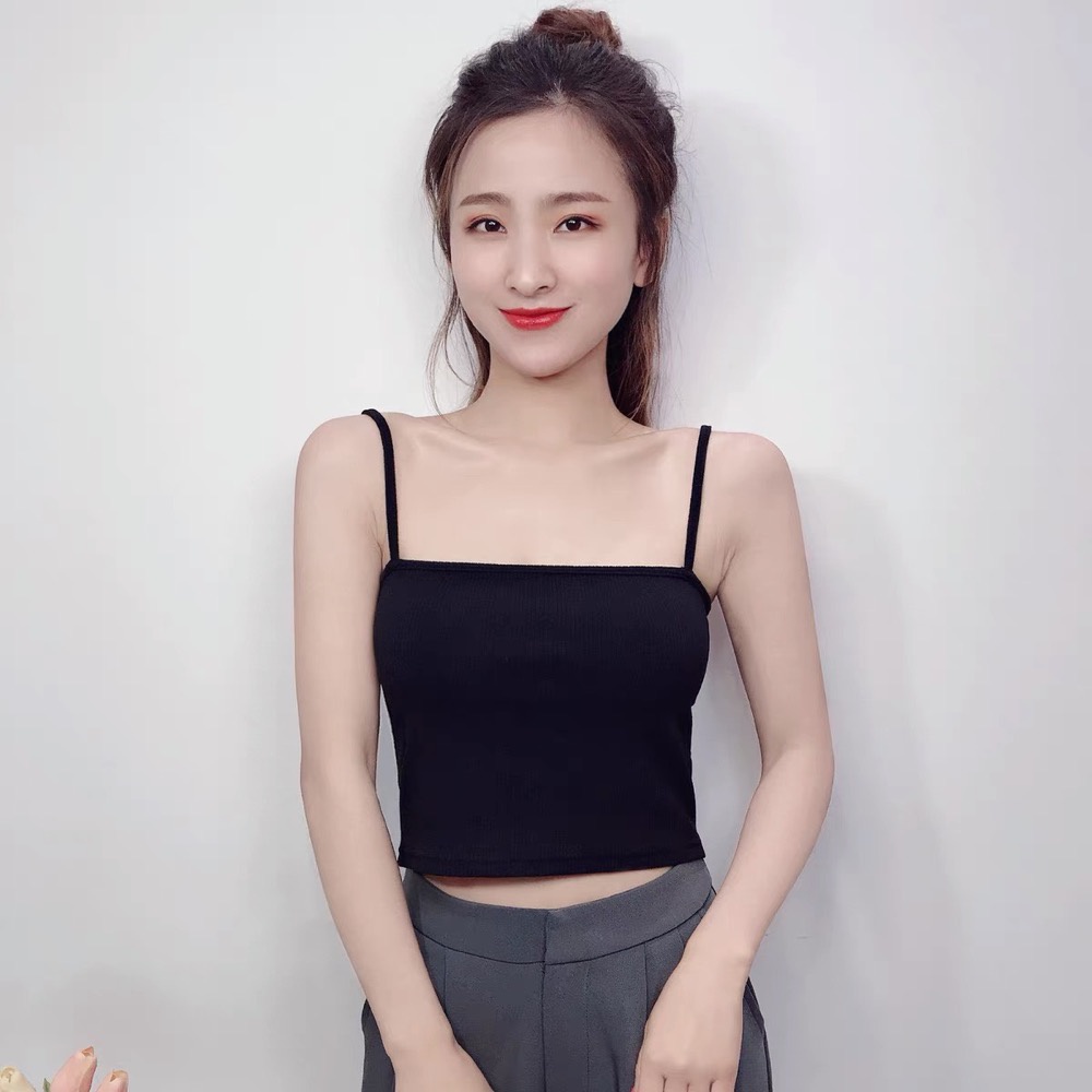 Áo hai dây Renee áo croptop nữ sợi bún to có mút dáng lửng vải cotton co giãn ôm body - FD1
