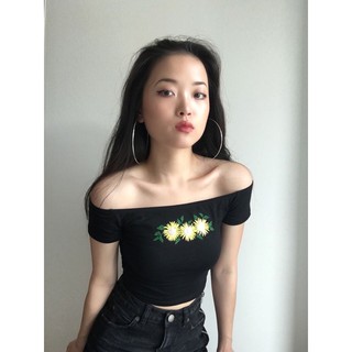 Áo trễ vai nữ UNNIE croptop hoa mai đáng yêu ( HÌNH THẬT)