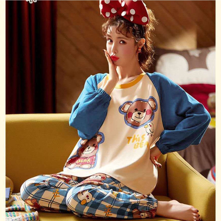 Bộ Đồ Ngủ Nữ Mặc Nhà Vải Co Giãn 4 Chiều Quần Áo Dài Tay Dày Pijama Váy Ở Nhà Mùa Xuân Thu Đông Dễ Thương Kute BĐN52 | BigBuy360 - bigbuy360.vn