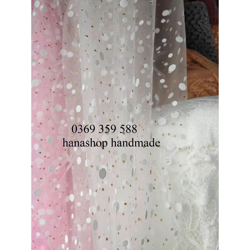 Voan Lưới Chấm Bi Trắng Chất Đẹp, Nhiều Màu, khổ rộng 1,5m