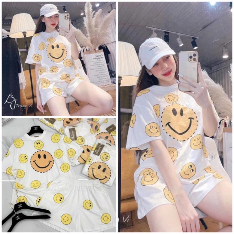[XẢ KHO] Set Thun Mặt Cười Kèm Short - Bộ Áo Thun Tay Lỡ Form Rộng Hoạ Tiết ICon Dễ Thương Kèm Quần Đùi Cạp Chun