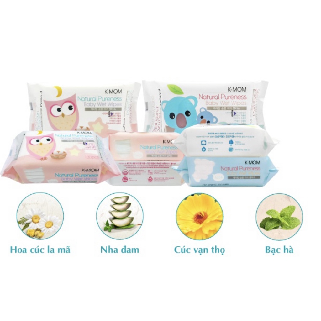 ￼KHĂN GIẤY ƯỚT CHO BÉ K-MOM KMOM HÀN QUỐC (30 cái/ 100cái)