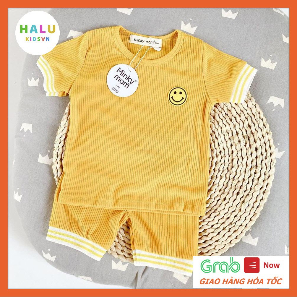 [Mã FASHIONXANH15 giảm 10K đơn 50K] Bộ cộc tay Minky Mom mặt cười chất thun gân cho bé trai bé gái - Halukidsvn.BCG01