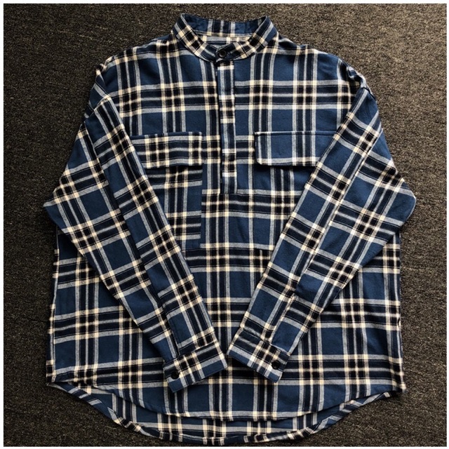 Áo flannel Fear of God Plaid Pullover Henley Dad Shirt Blue/Red cao cấp full tag túi, áo sơ mi FOG