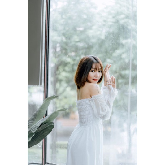 Váy trắng nữ,đầm trễ vai tay voan bánh bèo đi biển,du lịch,đi chơi HD7 | BigBuy360 - bigbuy360.vn