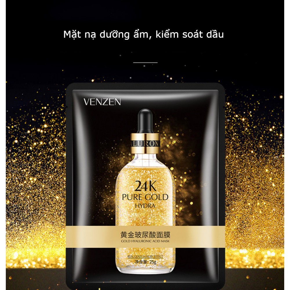 Combo 10 Mặt Nạ Tinh Chất Vàng 24K Pure Gold Venzen chống lão hóa, kiềm dầu, dưỡng ẩm da