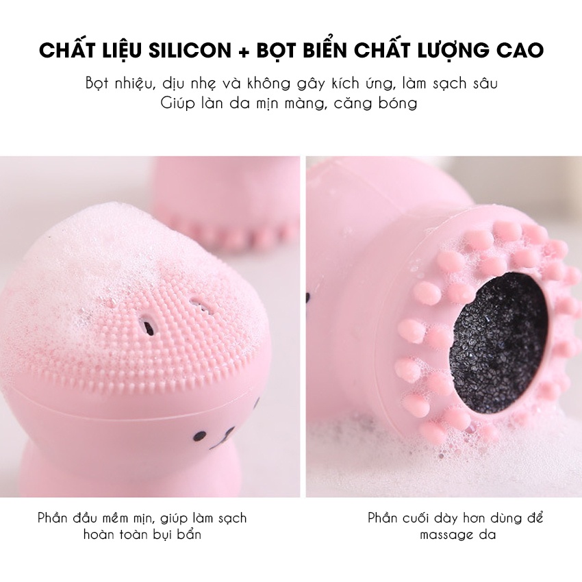 Cọ rửa mặt bạch tuộc dễ thương làm sạch sâu lỗ chân lông, massage da nhẹ nhàng,, Acosmetics 50g, màu ngẫu nhiên