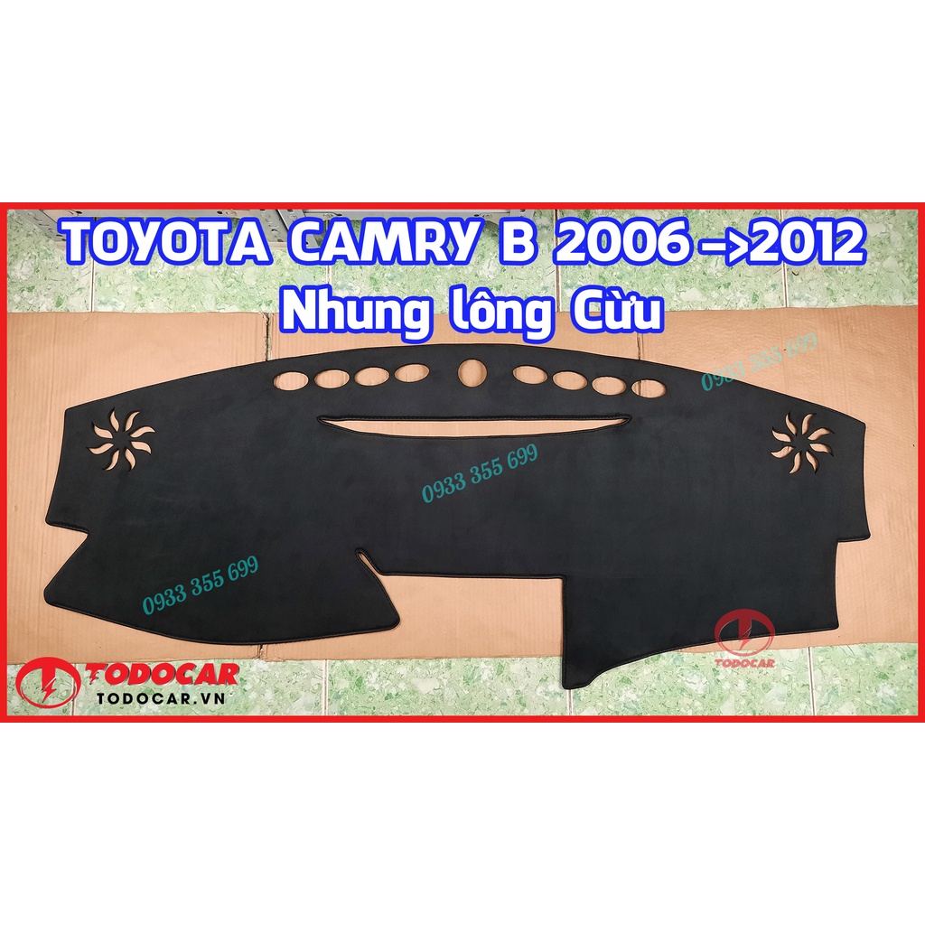 Thảm Taplo TOYOTA CAMRY bằng Nhung lông Cừu hoặc Da vân Carbon, Da vân Gỗ