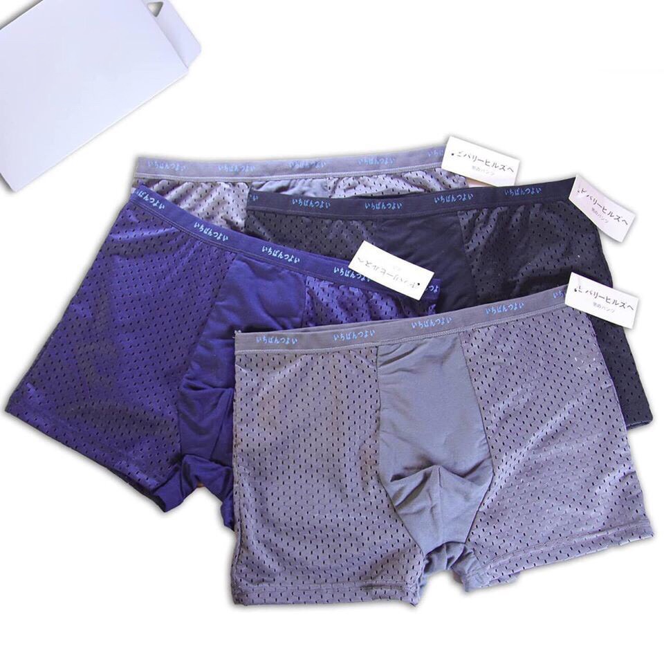 Hộp 4 Quần Lót Nam Boxer Thông Hơi  QN01, Quần Sịp Nam Xuất Nhật Co Giãn Màu Đẹp Thoáng Khí Cao Cấp