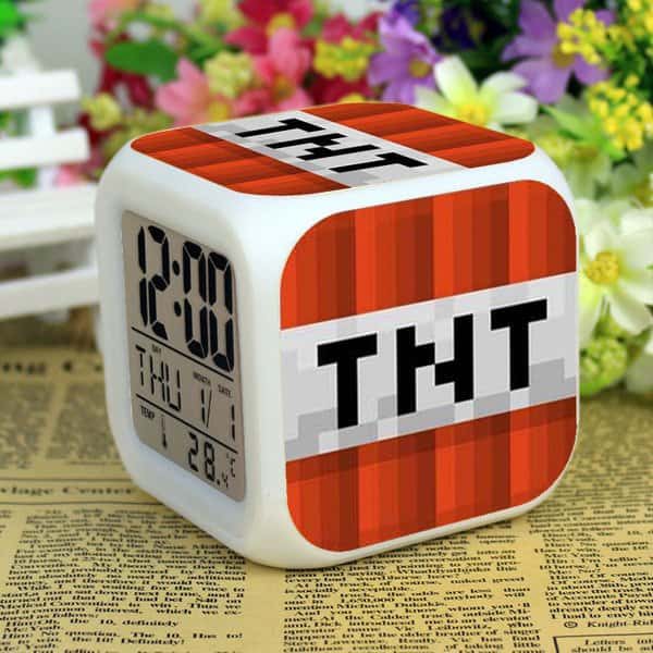 Đồng hồ báo thức TNT minecraft phát sáng có hiển thị nhiệt độ và hẹn giờ