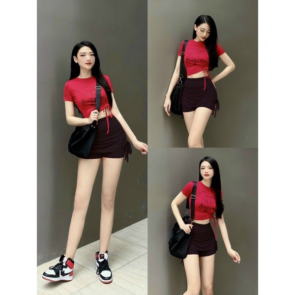 ÁO CROPTOP RÚT DÂY CURH CHÉO EO SIÊU HOT TẬP ZUMBA, EAROBIC, ĐI CHƠI, ĐI BIỂN NỮ