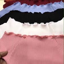 Áo bệt vai thun Gân xinh xắn, áo croptop nữ trễ vai basic