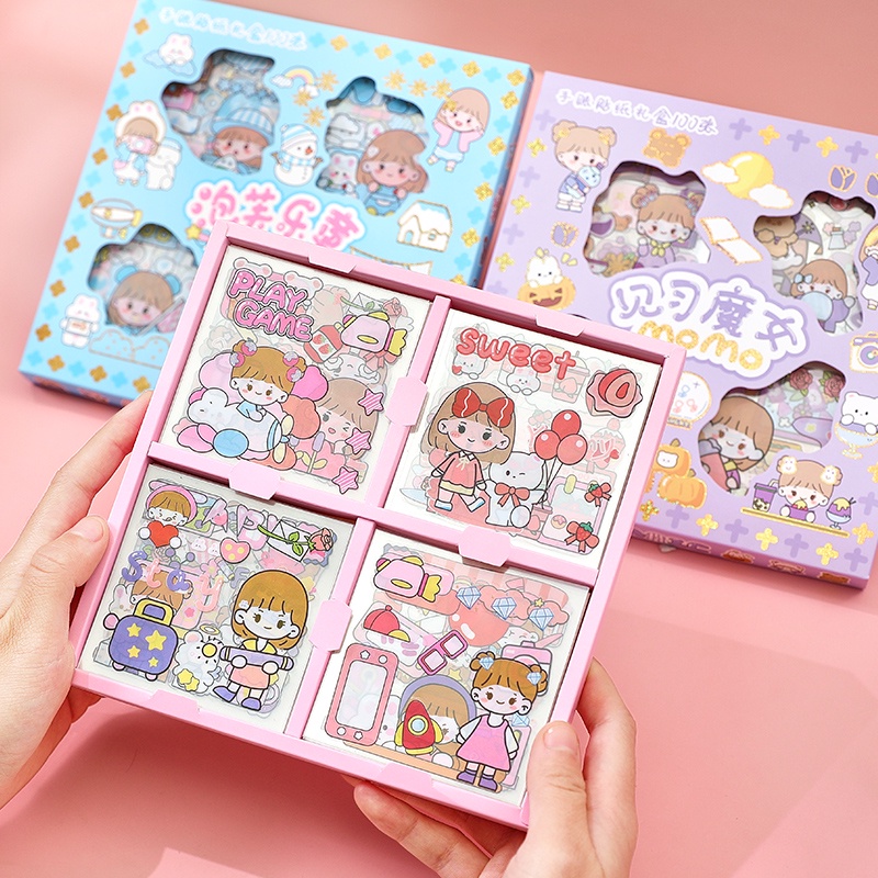 Bộ 100 Sticker PET Chống Thấm Nước Xinh Xắn Tiện Dụng