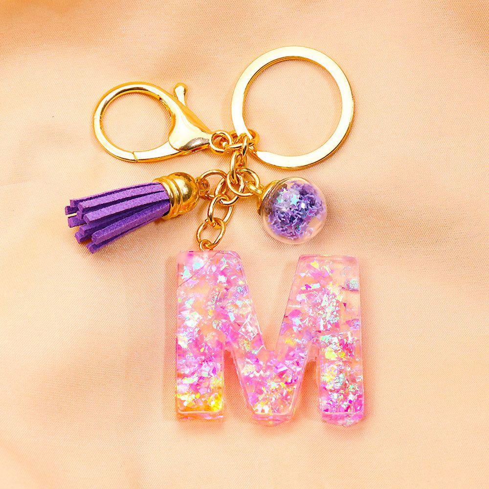 1 Móc Khóa Hình 26 Chữ Cái Có Tua Rua Dễ Thương