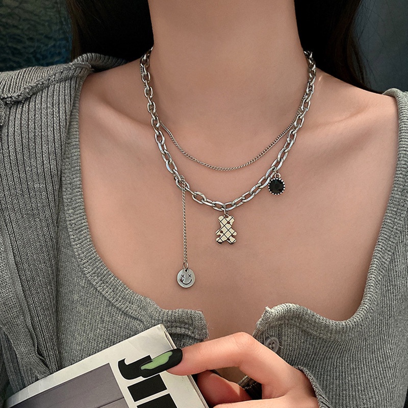 Vòng cổ Choker Mặt Hình Gấu Mặt Cười Phong Cách Cổ Điển