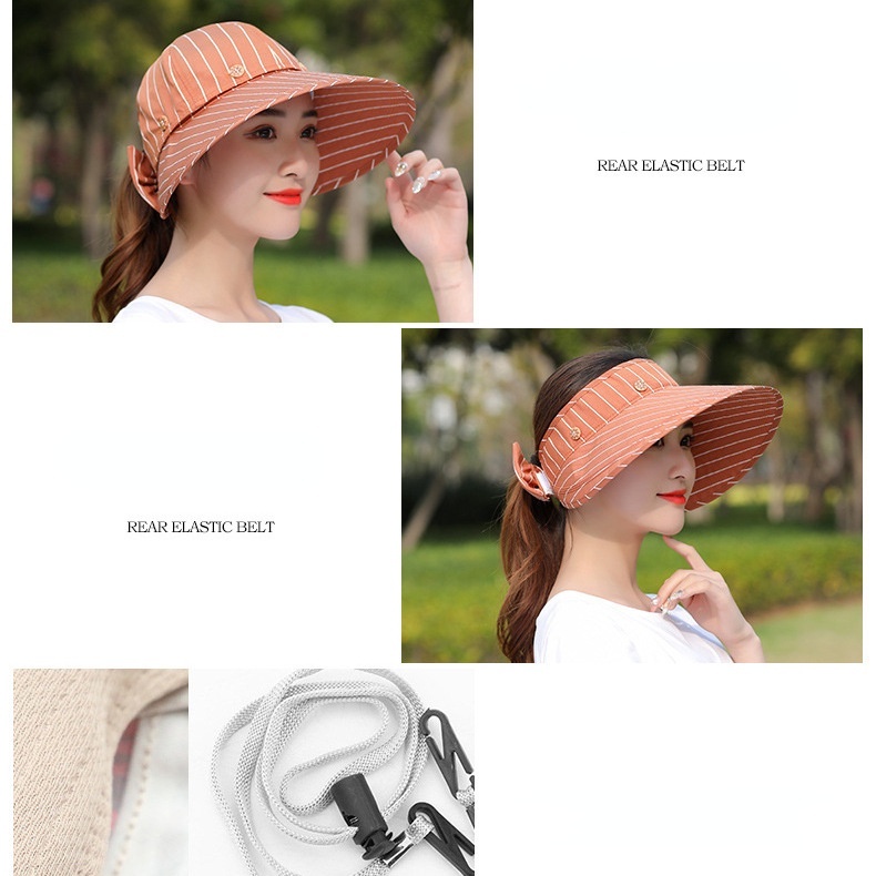 Mũ Chống Nắng Hở Chóp Kẻ Sọc Thời Trang Mùa Hè Cho Nữ Có Thể Tháo Rời