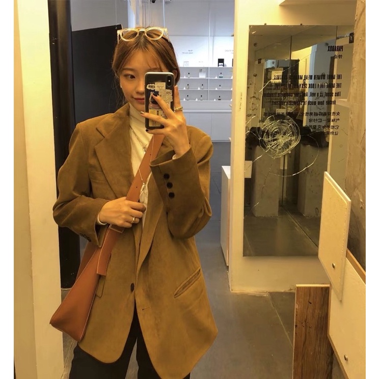 ÁO BLAZER - ÁO VEST MÀU DA BÒ VINTAGE ẢNH THẬT SHOP CHỤP