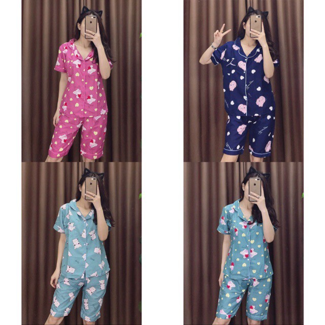 Combo 2 bộ Pijama nữ lững cộc tay chất lạu hàn siêu đẹp, mát min freesize 40-60kg ( nhiều màu)