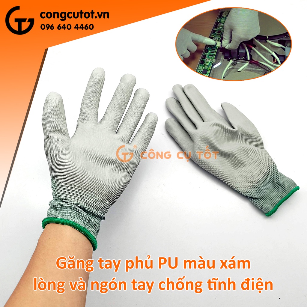 Găng tay phủ PU chống tĩnh điện, chống mòn xước