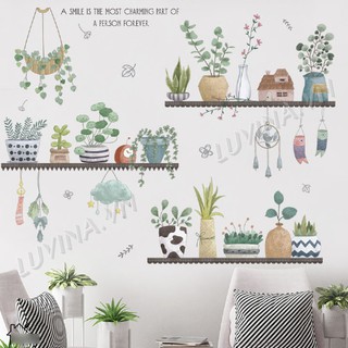 Decal dán tường chất liệu PVC loại 1, dán phòng khách, phòng ngủ, quán cafe-Gía chậu cây nhỏ