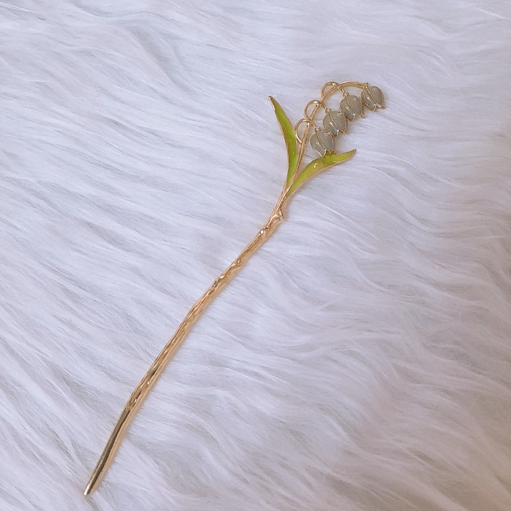 Trâm cài tóc cành hoa 4 bông linh lan, cài tóc hoa lan chuông phong cách cổ trang