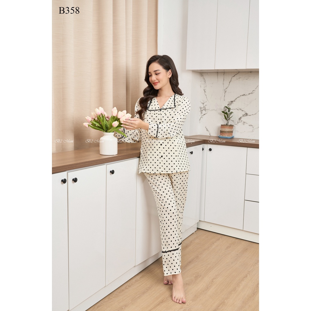 Bộ bầu và sau sinh  chấm bi dài tay be B358 B2 MUM