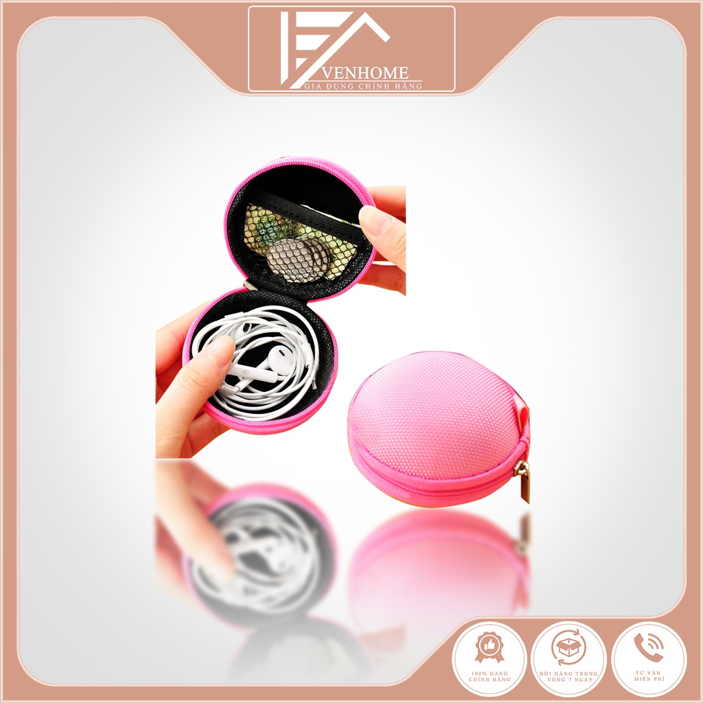 Hộp đựng tai nghe, củ sạc, dây sạc, có túi lưới bên trong siêu tiện lợi