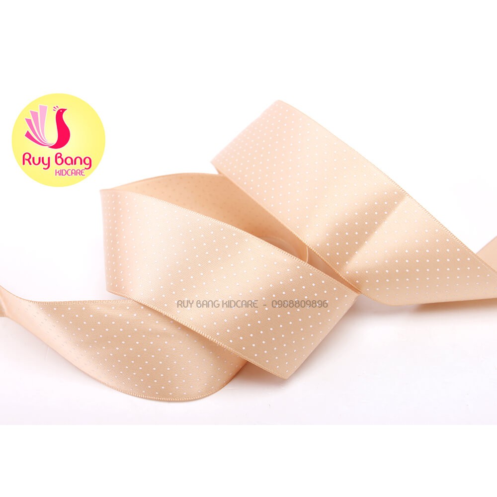 Ruy băng satin chấm bi nhỏ sz 38mm, dây ruy băng làm nơ kẹp tóc, nơ qua tặng