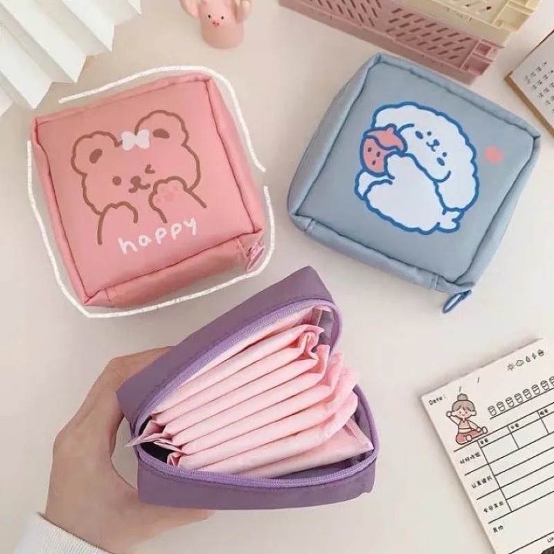 Túi đựng băng vệ sinh đồ trang điểm du lịch hoạt hình phong cách Hàn Quốc dễ thương
