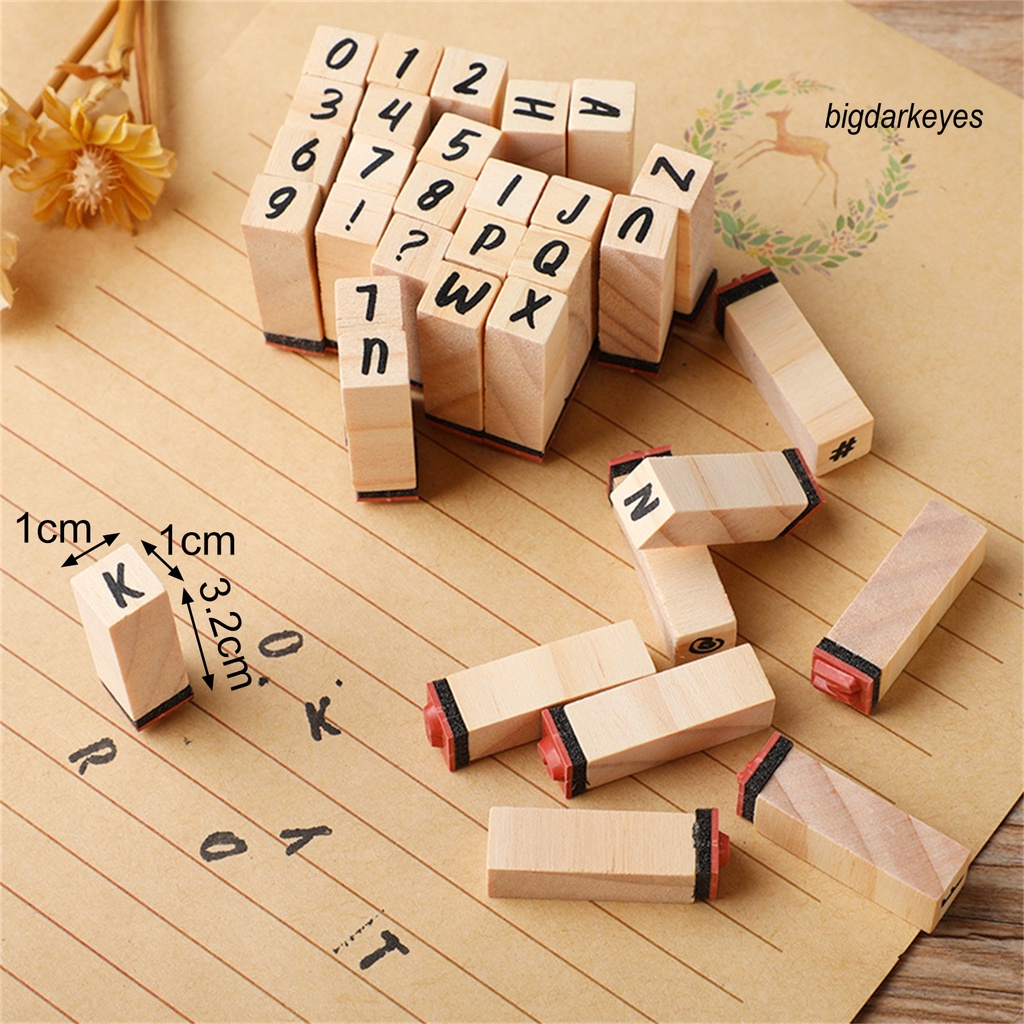 Set 40 Con Dấu Gỗ Khắc Chữ Tiếng Anh Trang Trí Sổ Tay Nhật Ký DIY