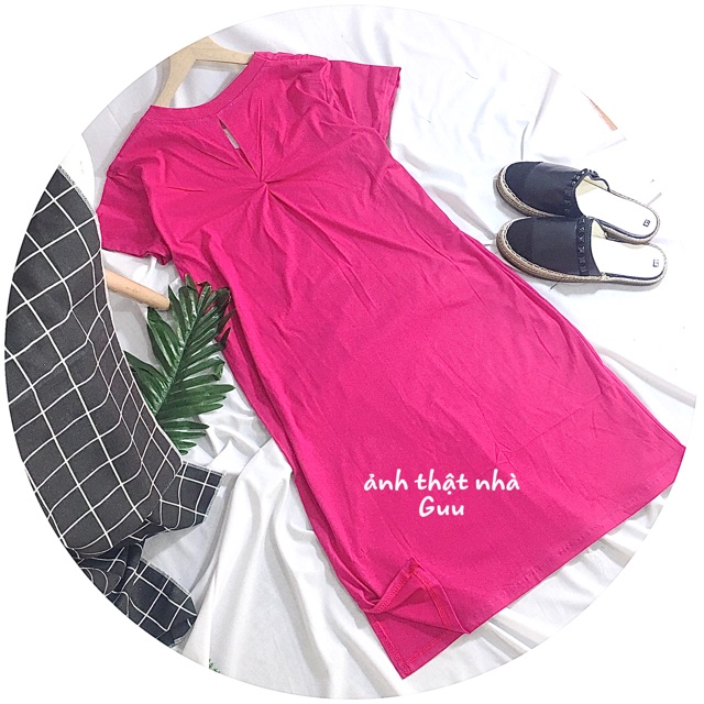 Váy suông nữ Bingshop - đầm suông trơn basic cổ tim xoắn lưng form rộng freeship | BigBuy360 - bigbuy360.vn