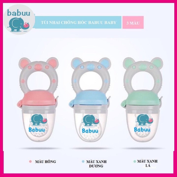 Bộ túi nhai ăn dặm chống hóc Babuu baby Nhật bản ( tặng thêm 2 núm phụ và 1 dây đeo)
