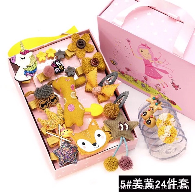 Set Dây buộc tóc gồm 24 chi tiết,cho bé gái tha hồ lựa chọn kẹp tóc xinh
