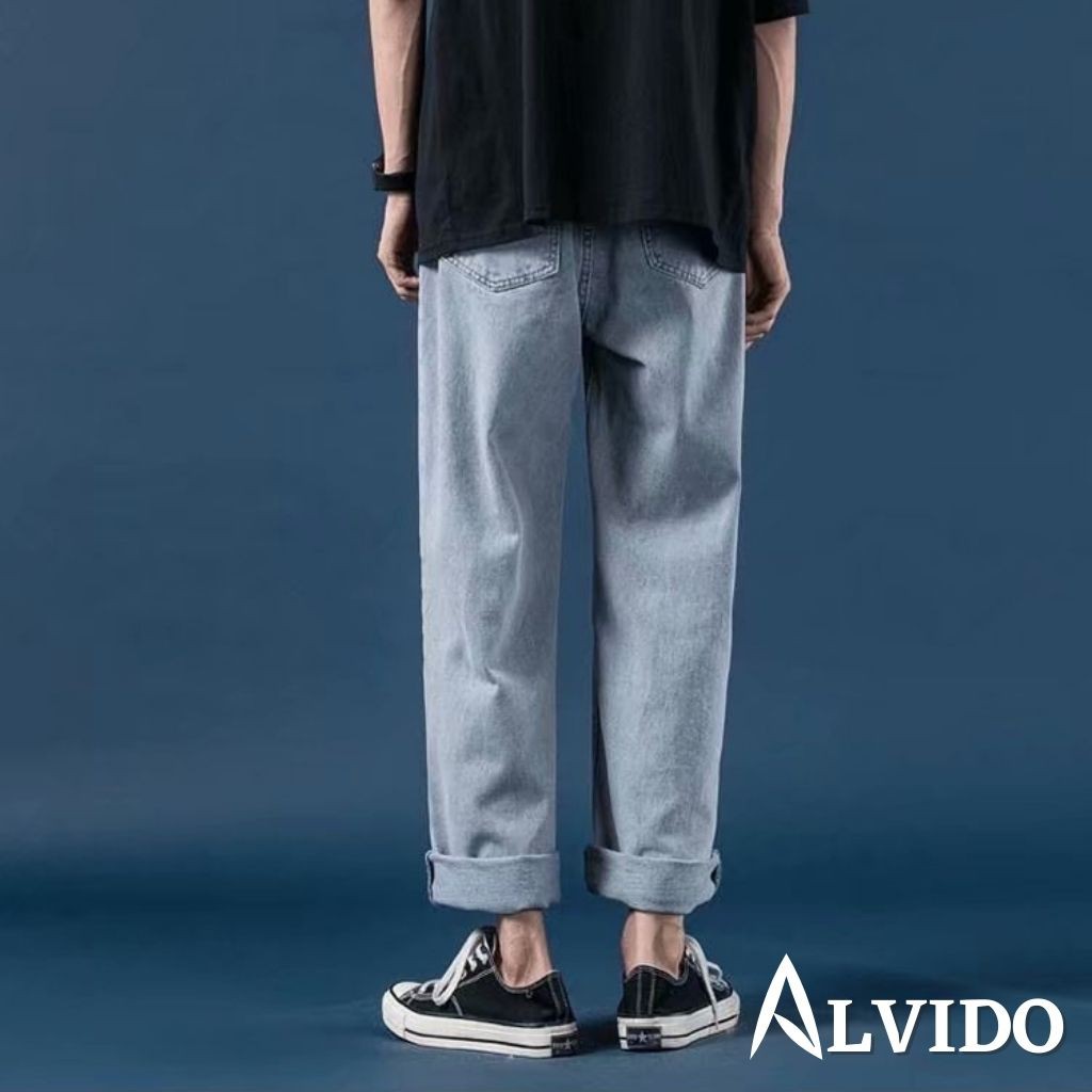Quần JEAN BASIC SUÔNG Unisex ALVIDO đủ size Nam Nữ phong cách Hàn Quốc Ullzang thời trang đường phố mùa hè | BigBuy360 - bigbuy360.vn
