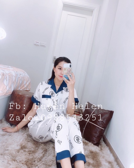 Bộ ngủ lụa satin ♛ Đồ ngủ nữ cao cấp họa tiết GG | BigBuy360 - bigbuy360.vn