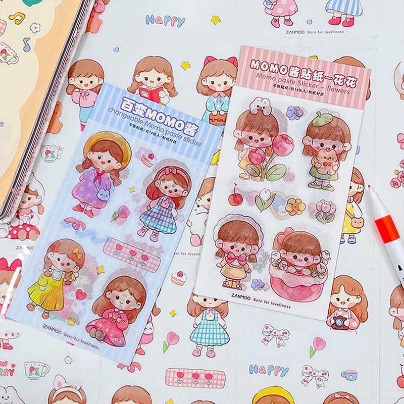 Bộ 14 Tấm Sticker Hoạt Hình Xinh Xắn