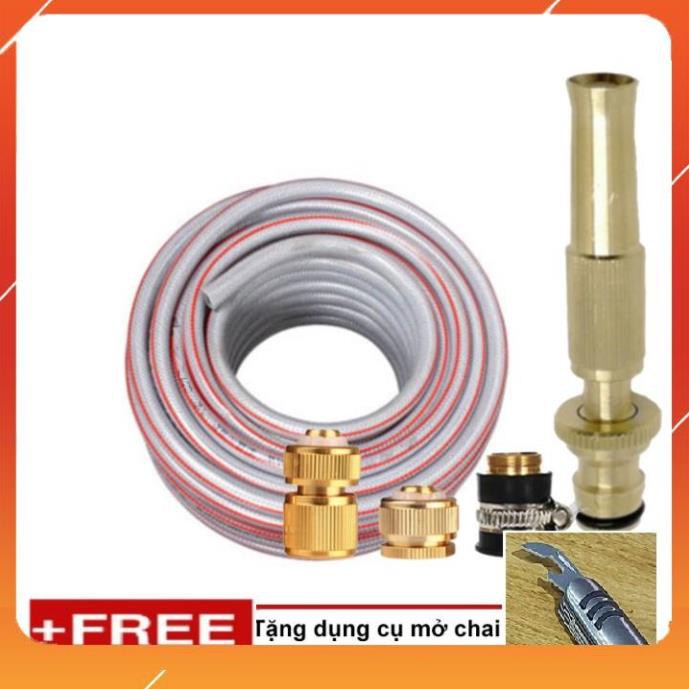 Bộ dây vòi xịt bơm nước tưới rửa ✔, tăng áp 3 lần, loại 20m 206587 đầu đồng,cút đồng+🎁 mở chai