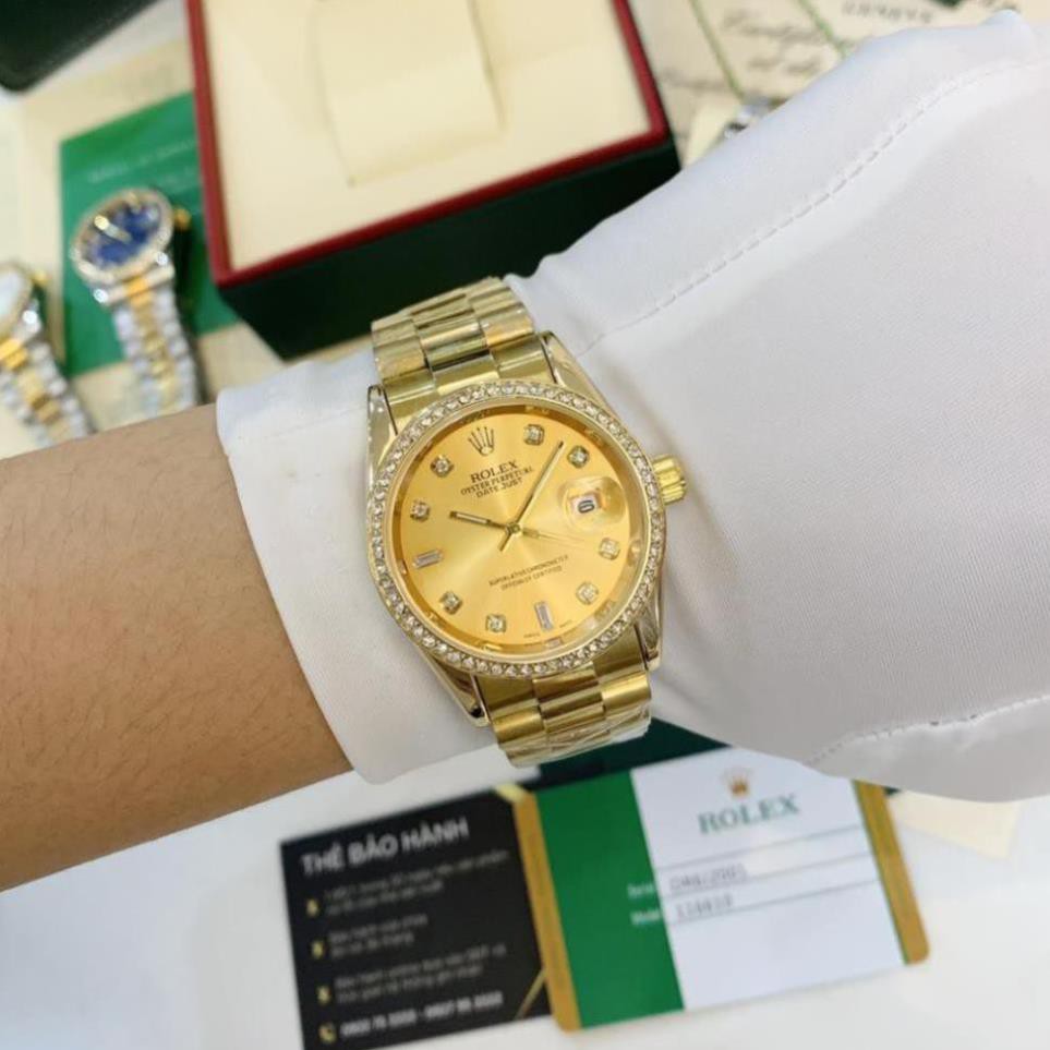 (Thẻ bảo hành 12 tháng) Đồng hồ nam Rolex - viền đá dây kim loại chống nước -rolex.vienda