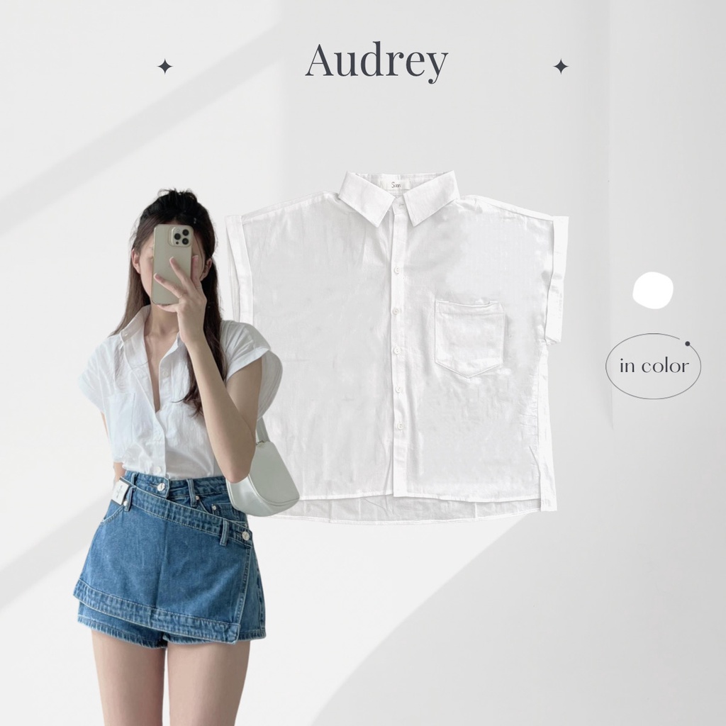 A2005 Áo sơ mi nữ AUDREY tay hến chất đũi dáng lỡ kiểu dáng basic