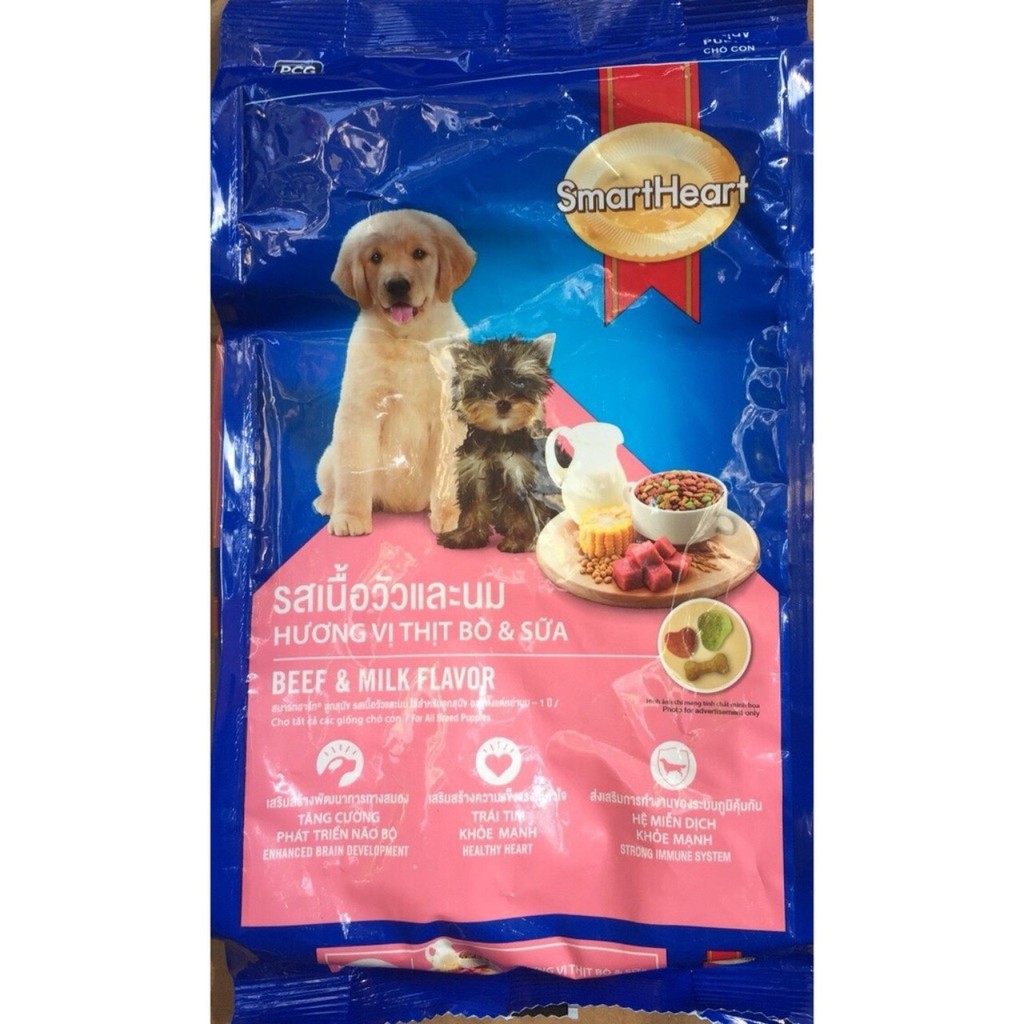 Thức ăn hạt khô vị thịt bò và sữa cho chó con Puppy SmartHeart 400g