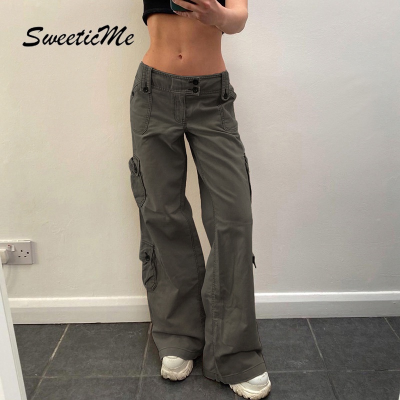 Sweeticme Quần Denim Lưng Thấp Phong Cách Đường Phố Cá Tính Dành Cho Nữ