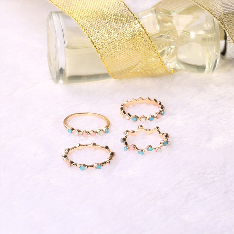 Set 4 Nhẫn Đính Đá Opal Nhiều Màu Sắc