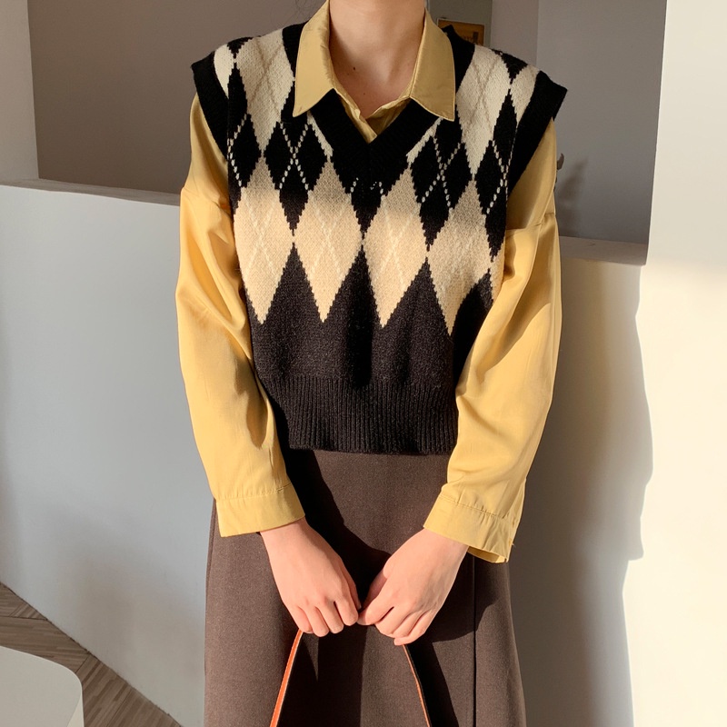 Áo Dệt Kim Không Tay Dáng Rộng Phong Cách Retro Cá Tính