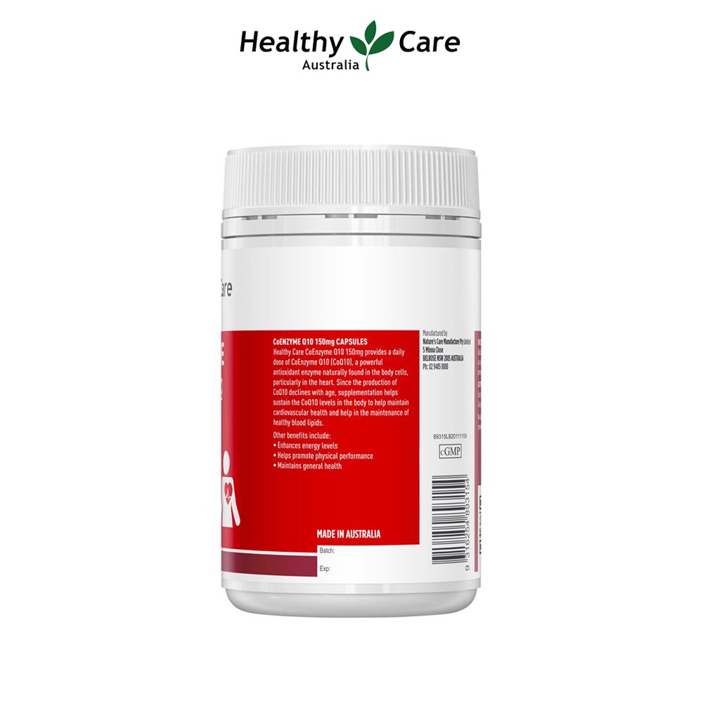 Viên Uống Bổ Tim Úc Healthy Care Coenzyme Q10 150mg 100 Viên Hỗ Trợ Sức Khỏe