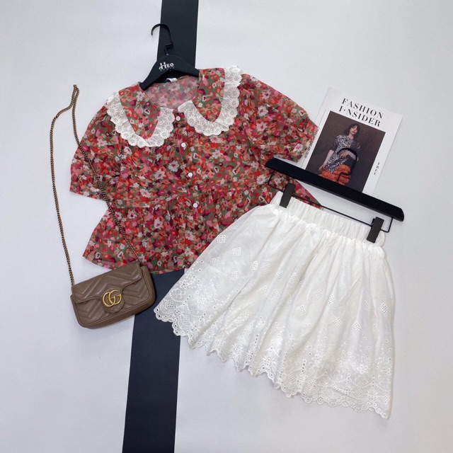 XẢ HÀNG Set áo von hoa + chân váy thô sz sm (ảnh thật cuối)