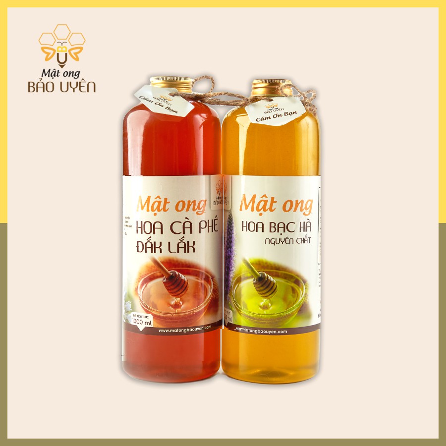COMBO 2 Lít Mật Ong Nguyên Chất 100% Tự Nhiên Bảo Uyên Gồm 2 Loại Mật Ong Hoa Cà Phê Và Mật Ong Hoa Bạc Hà